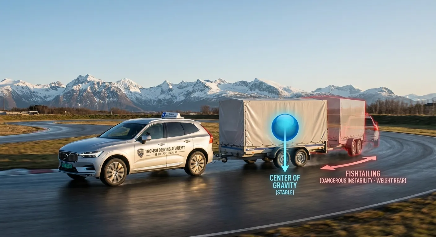 En grafisk fremstilling av hvordan tyngdepunktet på en tilhenger påvirker stabiliteten til bilen